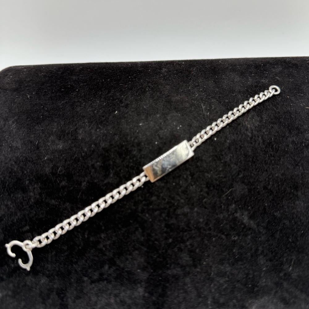 Vintage Elico Sterling Silver Child’s ID Bracelet 5.5” Curb Chain Blank Plate